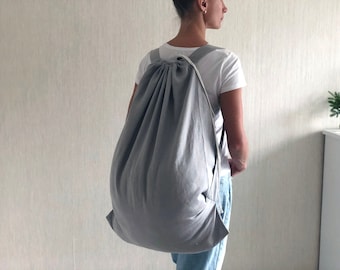 Extra Large Laundry Bag with Two Straps 100% Natural Linen / Laundry Bag Backpack / Eco Friendly Gift