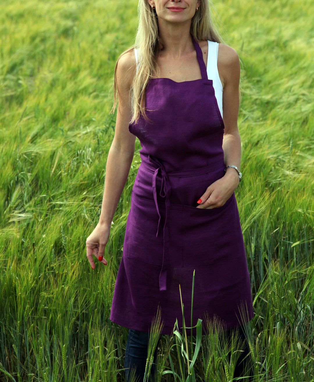 Linen Apron / Purple Linen Apron / Unisex Apron / Daily Apron / Flax ...