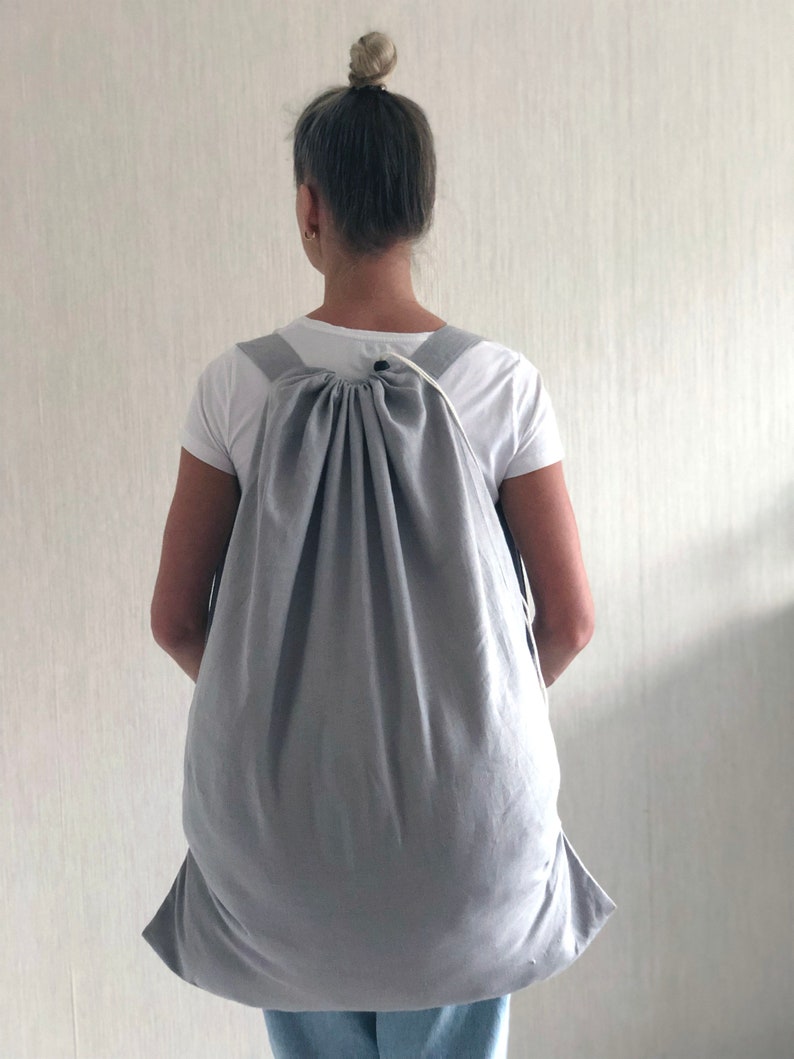 Extra Large Laundry Bag with Two Straps 100% Natural Linen / Laundry Bag Backpack / Eco Friendly Gift image 5