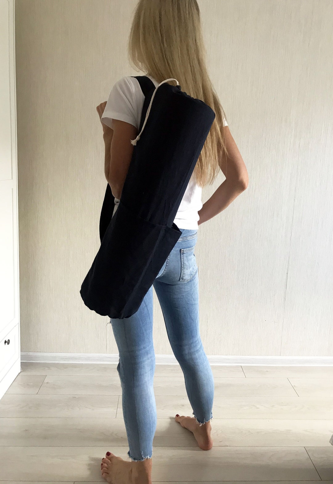 Linen Yoga Bag / Dark Blue Mat Bag / Natural Linen Yoga Mat Etsy