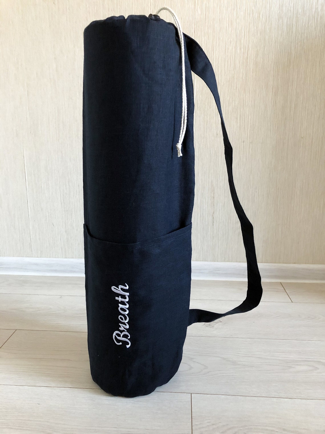 Embroidered Linen Yoga Mat Bag With Pockets / Personalized Etsy