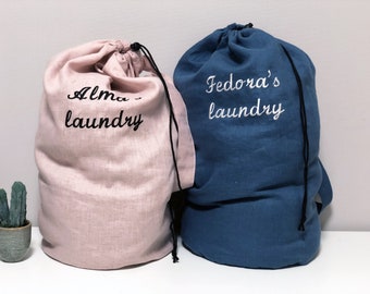 Personalized Embroidered Large Linen Laundry Bag / Christmas Gift Bag / Kids Toy Bag / Reusable Present Sack