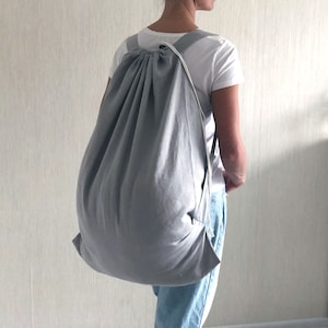 Extra Large Laundry Bag with Two Straps 100% Natural Linen / Laundry Bag Backpack / Eco Friendly Gift image 3