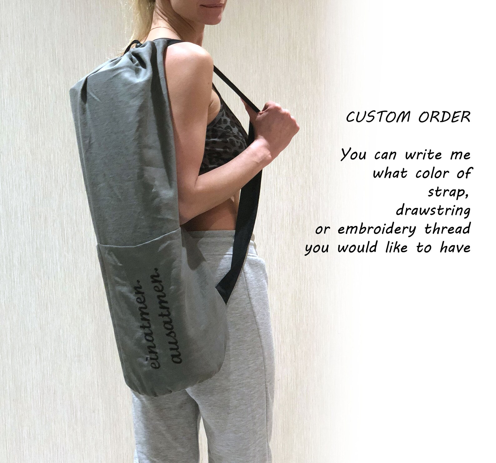 Embroidered Linen Yoga Mat Bag With Pockets / Personalized Etsy