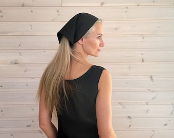 Black Linen Headscarf / Linen Bandana Unisex