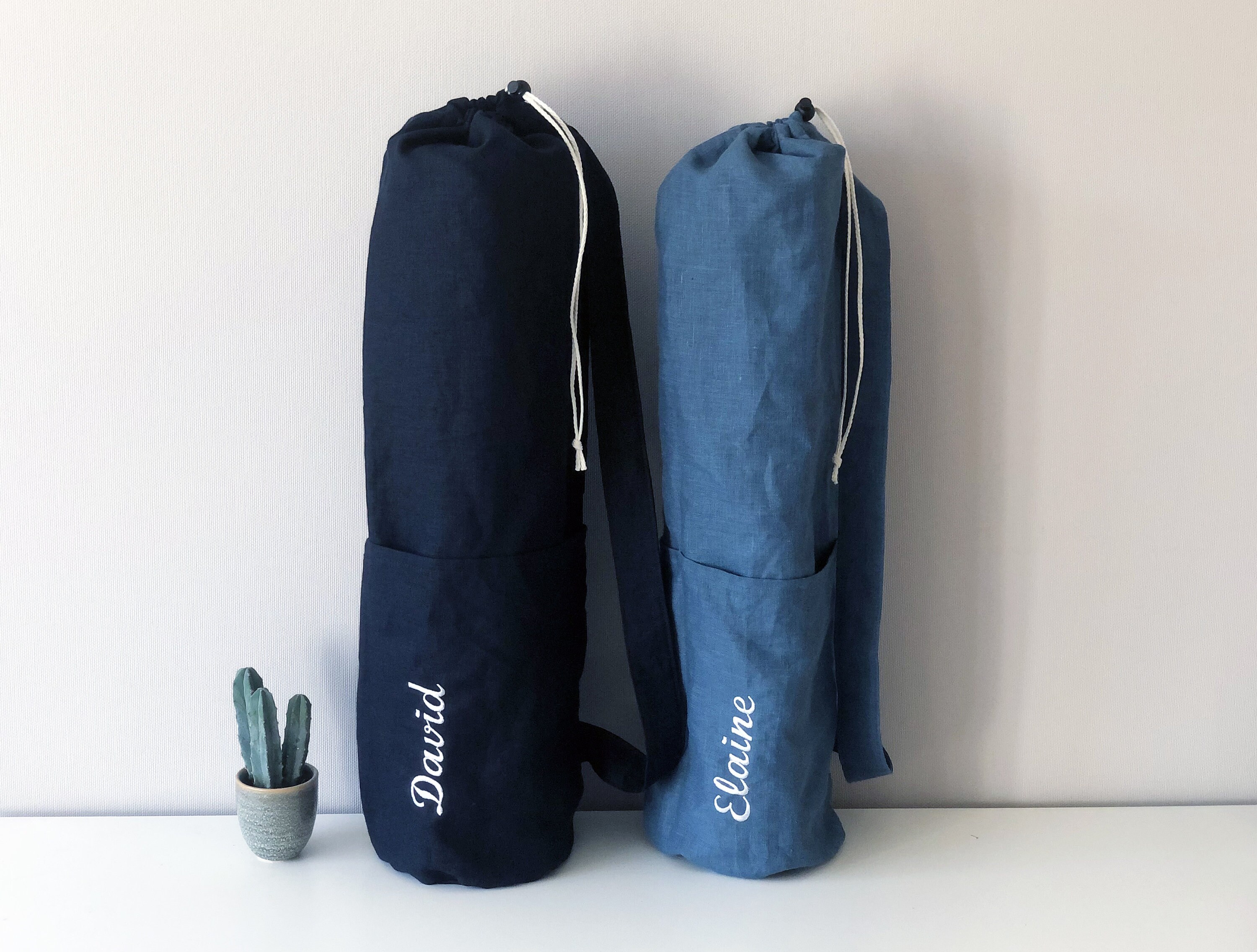 Embroidered Linen Yoga Mat Bag With Pockets / Personalized Etsy
