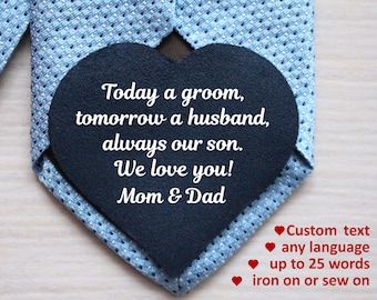 Son wedding day groom gift from parents wedding tie patch