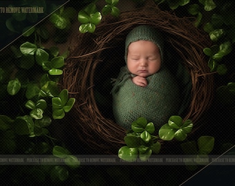 St. Patrick&#39;s Day newborn digital background, clover digital background, newborn background, Irish background, 4 leaf clover