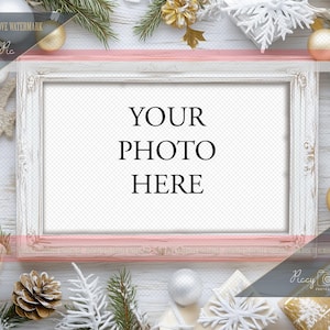 Conjunto de 5 marcos navideños, fondo digital navideño, bordes navideños, digital navideño, PNG navideño, agregar foto, marco