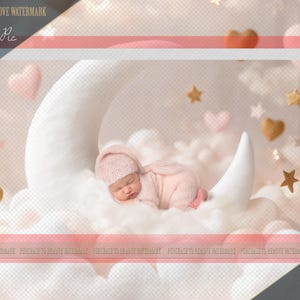 SET OF 2 Moon newborn girls digital background, pink moon digital backdrop  moon newborn prop, newborn digital, crescent moon digital