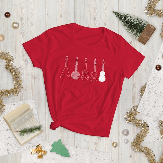 Cute Women's Ukulele Christmas Short Sleeve T-Shirt