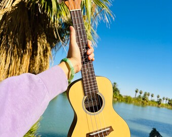 Ohana Ukuleles Solid Spruce Top Concert Ukulele with Free Shipping, Hard Case, and Humidifier Included