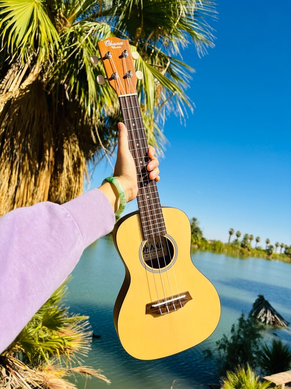 Ohana Ukuleles Solid Spruce Top Concert Ukulele with Free Shipping, Hard Case, and Humidifier Included