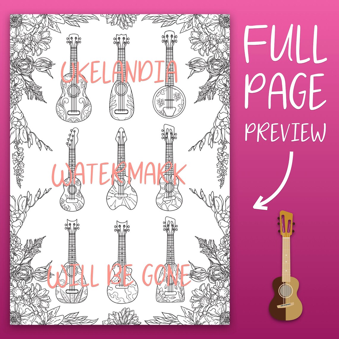 Ukulele Coloring Page Instant Download Etsy