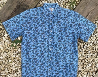 Vintage Lordson Wild Floral Print Denim Shirt
