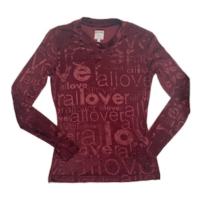 Moschino Long Sleeved &quot;Love Allover&quot; Velour Top | 90s