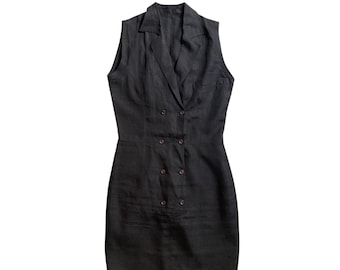 Vintage Versace Black Linen Dress | 90s