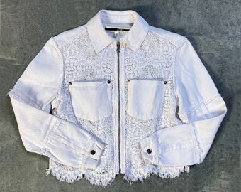 Alexander McQueen McQ White Denim and Lace Jacket