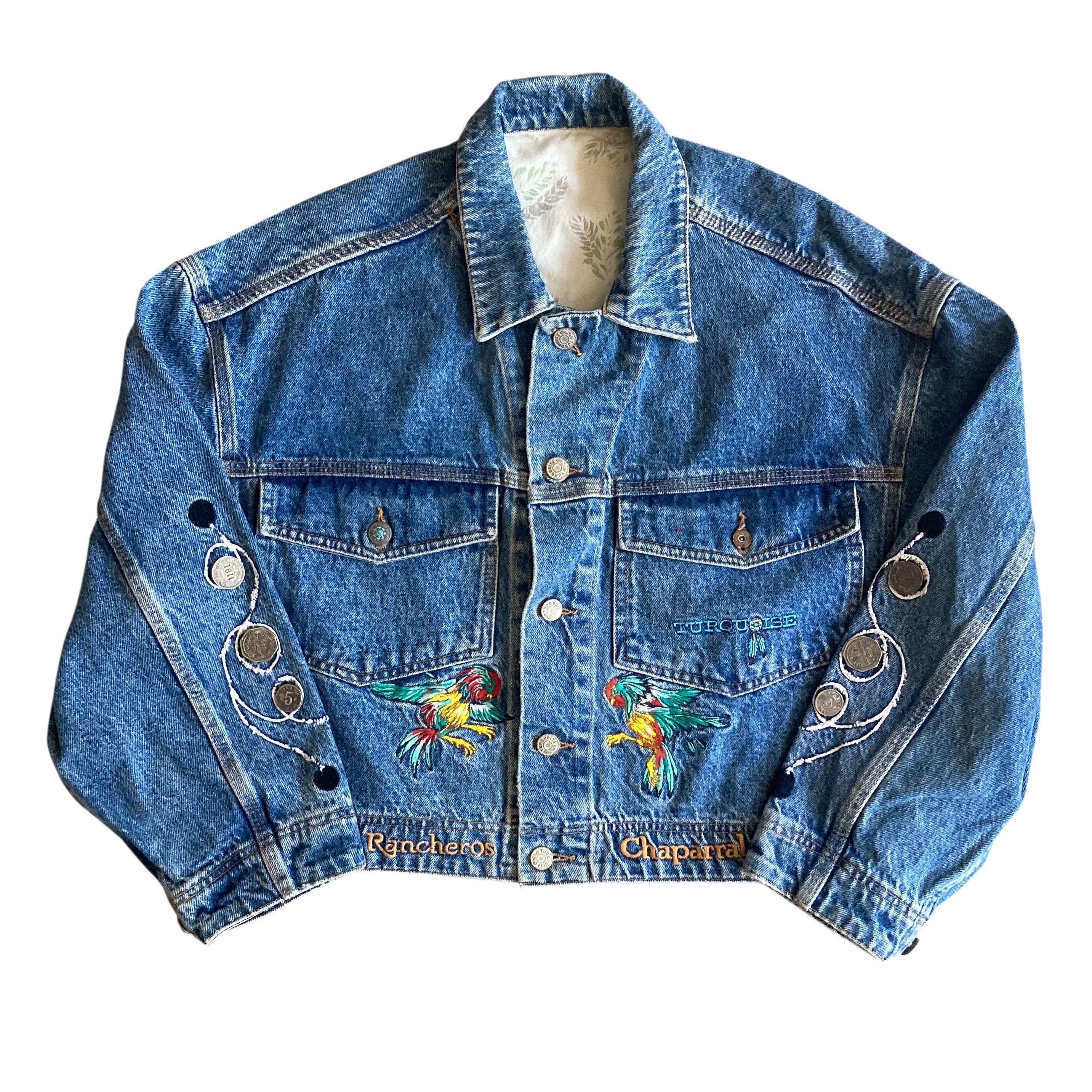 【KOOLOSET】Vintage Denim Pocket Anorak Vintage Turquoise Tribes Cropped Denim Jacket | 90s - Etsy