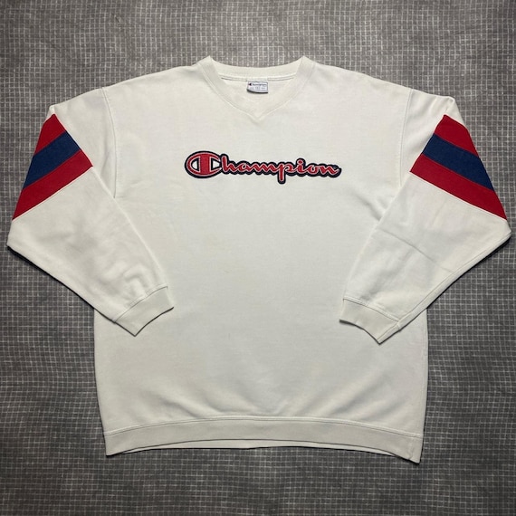 Vintage Champion V-neck Sweatshirt With Fleece Spellout - Etsy