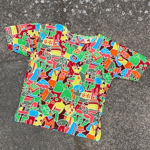 Vintage Allover Colourful Village People Print T-Shirt