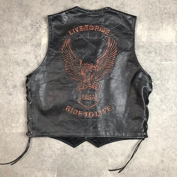 Vintage Live To Ride Leather Waistcoat