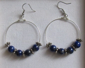 Lapis Lazuli Beaded Hoops (Hypoallergenic)