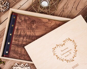 Nussbaum Holz Fotoalbum, Fotoalbum mit Gravur, Geschenk zum Jahrestag