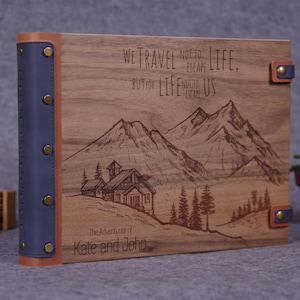 Personalized Christmas Gift, Walnut wood Photo Book, Travel Scrapbook, Photo Album.