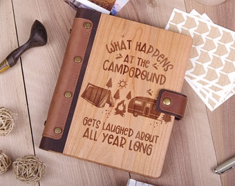 Wood Travel Journal: Leather Bound RV Travel Scrapbook
