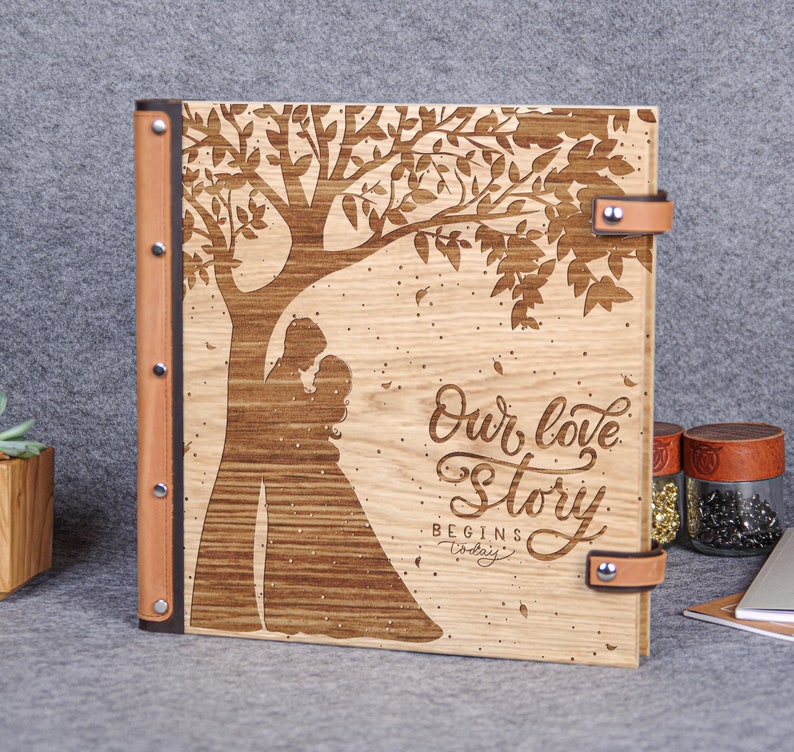 Custom Wedding Photo Album Pages Engraved Wood Etsy