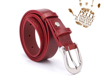 Italian Leather Belt for Women, 30mm wide, Sienna Red Leather Belt, Vegetable Tanned Leather