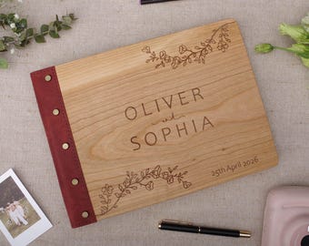 Personalized Cherry Wood Wedding Guest Book, Custom guestbook
