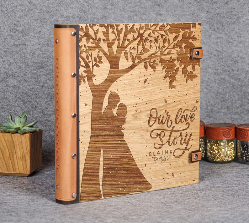 Custom Wedding Photo Album Pages Engraved Wood Etsy