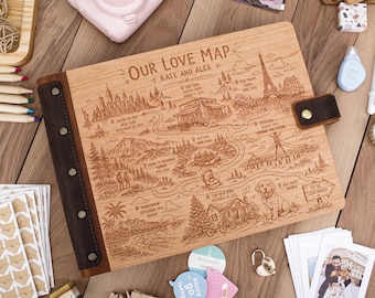 Personalized Love Story Photo Album, Our Love Map,  Custom Couple Scrapbook, Anniversary Gift, Wedding Memory Book