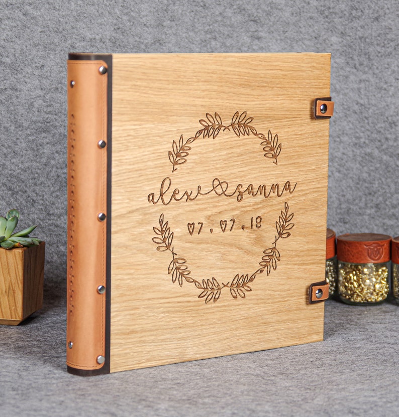 Custom Wedding Photo Album Self adhesive album Engraved Wood Etsy