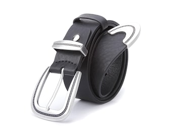 Black Leather Belt, Custom Handmade Leather Belt