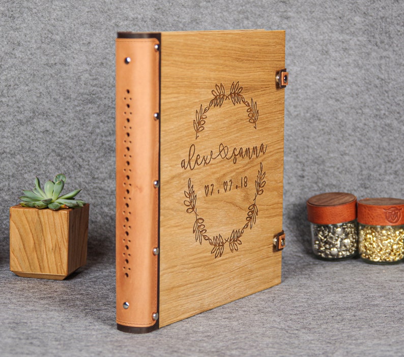 Custom Wedding Photo Album Self adhesive album Engraved Wood Etsy