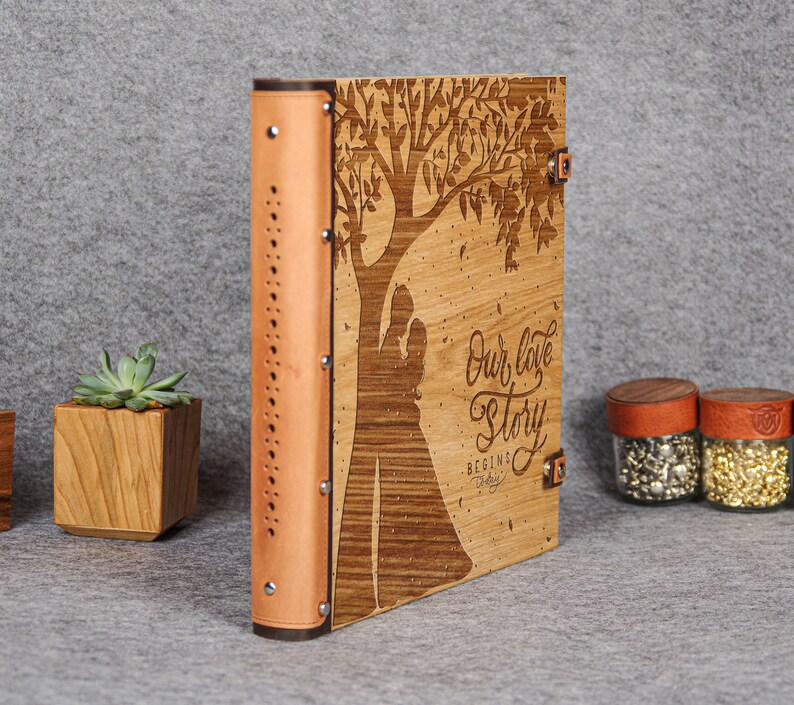 Custom Wedding Photo Album Pages Engraved Wood Etsy