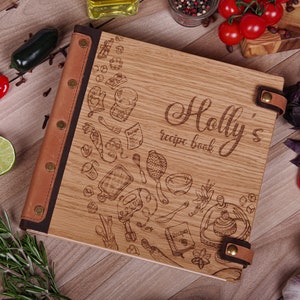 Personalized Oak & Leather Recipe Book: Engraved Family Keepsake