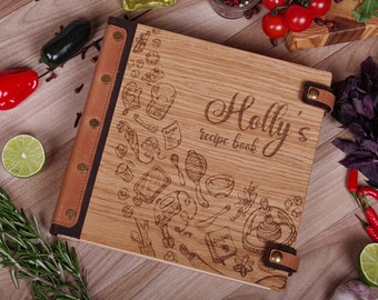 Personalized Oak & Leather Recipe Book: Engraved Family Keepsake