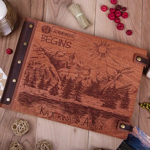 Personalized wooden scrapbook, photo album, gift for couple, travel scrapbook, travel journal