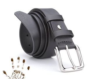 Handmade Black Leather Classic Belt, Italian Full Grain Leather, Zamak Belt Buckle