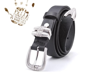 Big AL Vintage Western Black Leather Belt with Silver Engraved Buckle Big Al Sterling Silver Bull Buckle – Western Americana  main image 4