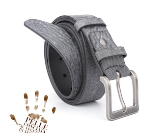 Dark gray leather men's casual belt for jeans, custom handmade leather belt with unique vintage zamak buckle, anniversary gift for husband