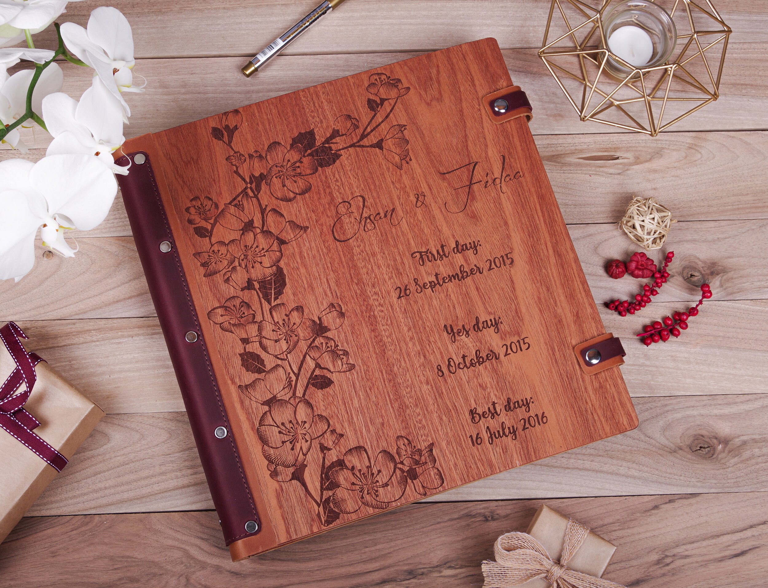 Custom Wedding Photo Album Pages Engraved Wood Etsy