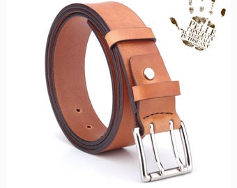 Men's Double Prong Leather Belt 1.5 in wide, Vegetable Tanned Leather, Steel Buckle