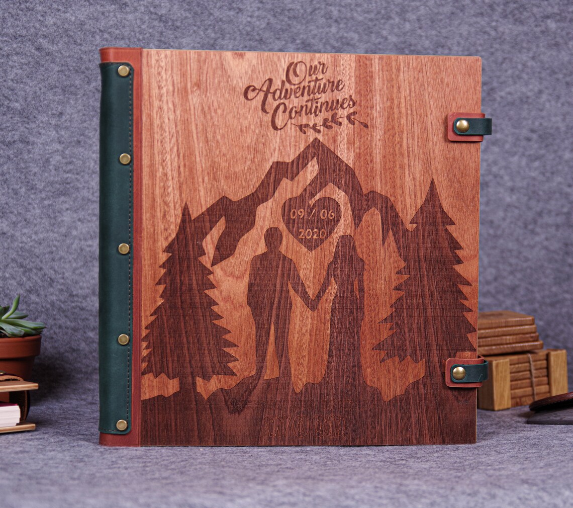 Custom Wedding Photo Album Self adhesive album Engraved Wood Etsy