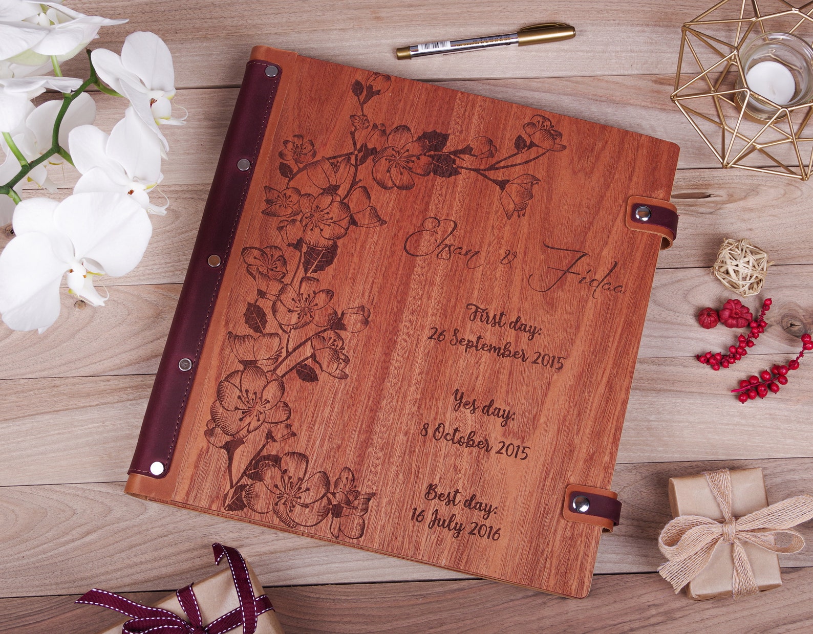 Custom Wedding Photo Album Pages Engraved Wood Etsy