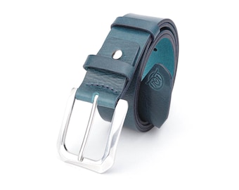 Denim Blue Full Grain Leather Belt, Custom Handmade Leather Belt